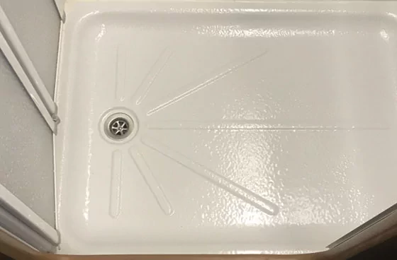 Motorhome repairs shower-tray and basin protection (after repair)
